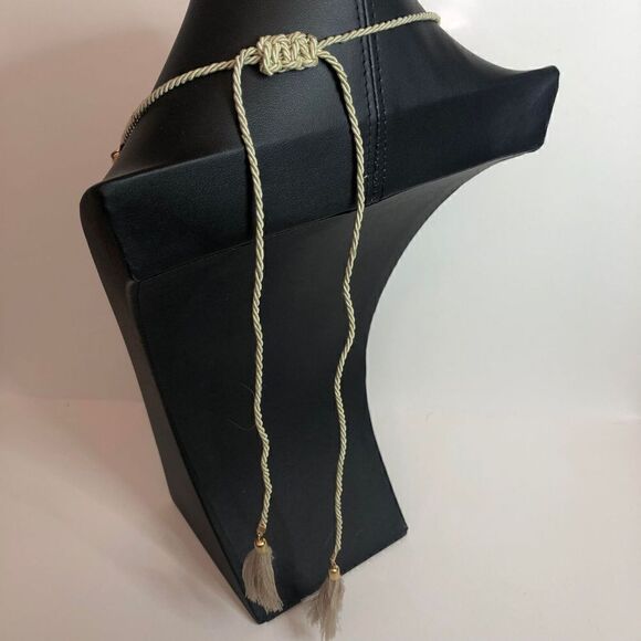 490 NIOR beaded grey & champange brown layered boho rope adjustable necklace 32" - Picture 2 of 2